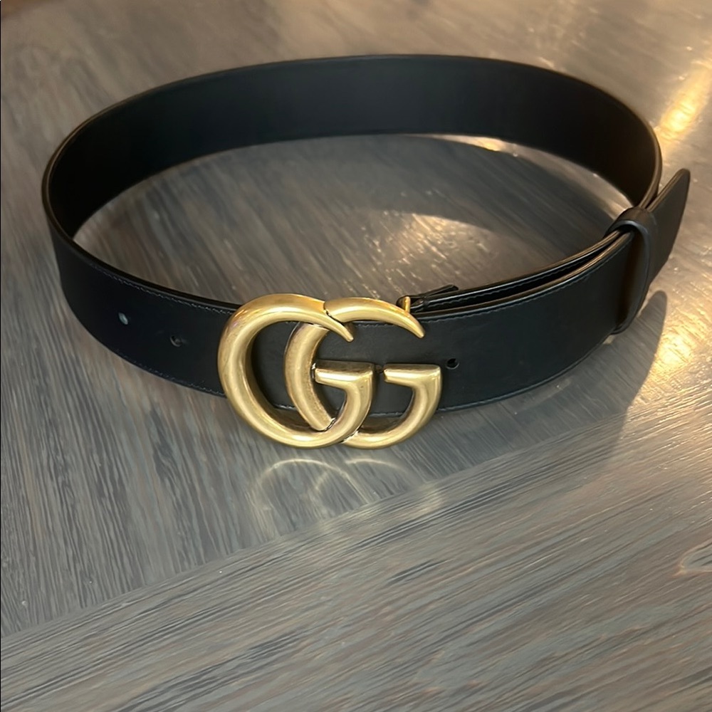 Gucci Black Belt with Gold GG Buckle